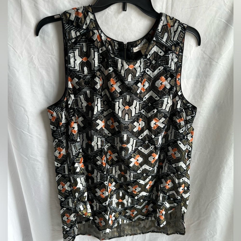 Anthropologie Meadow Rue Metallic Color Tank Top Geometric Multi-texture Size L
